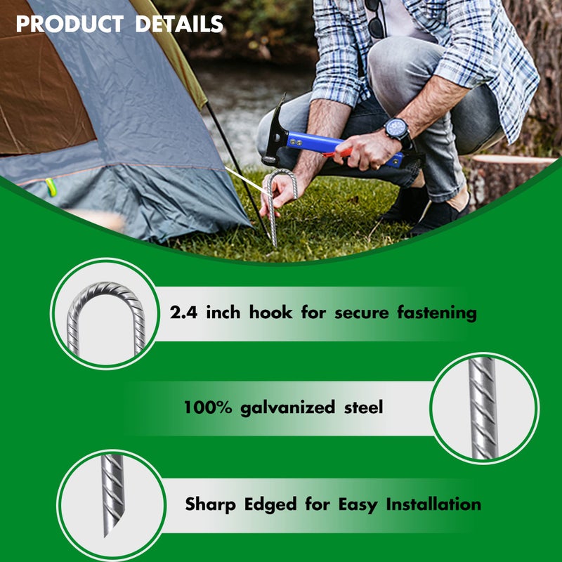 Eurmax USA Trampolines Stakes Heavy Duty Ground Stakes Canopy Parts Wind Stake with Rope 12 Inch Heavy Duty Stake Safety Ground Anchor Galvanized Steel J Shaped, Pack of 4(Silver) - Image 3